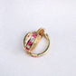 14K Yellow Gold Red And White CZ Hoops