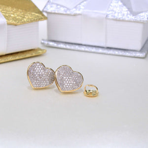 10K Yellow Gold Diamond Heart Earrings