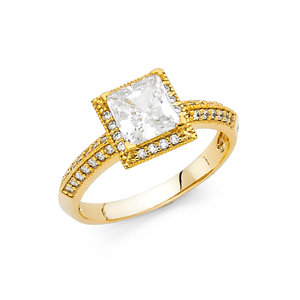 14K Yellow Gold CZ Engagement Ring