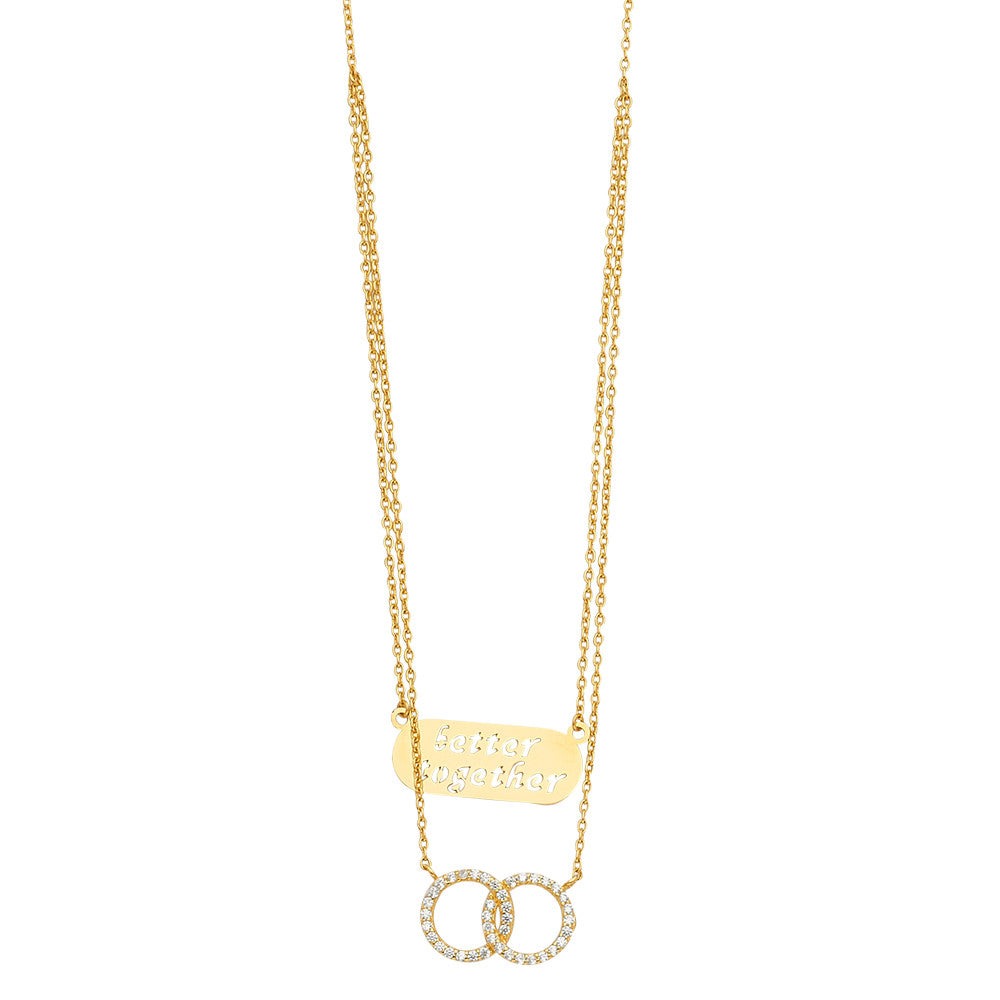 14K Yellow Gold 2Lines Chain Necklace w/CZ Eternity 18in