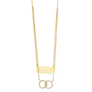 14K Yellow Gold 2Lines Chain Necklace w/CZ Eternity 18in