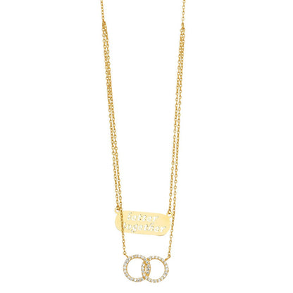 14K Yellow Gold 2Lines Chain Necklace w/CZ Eternity 18in