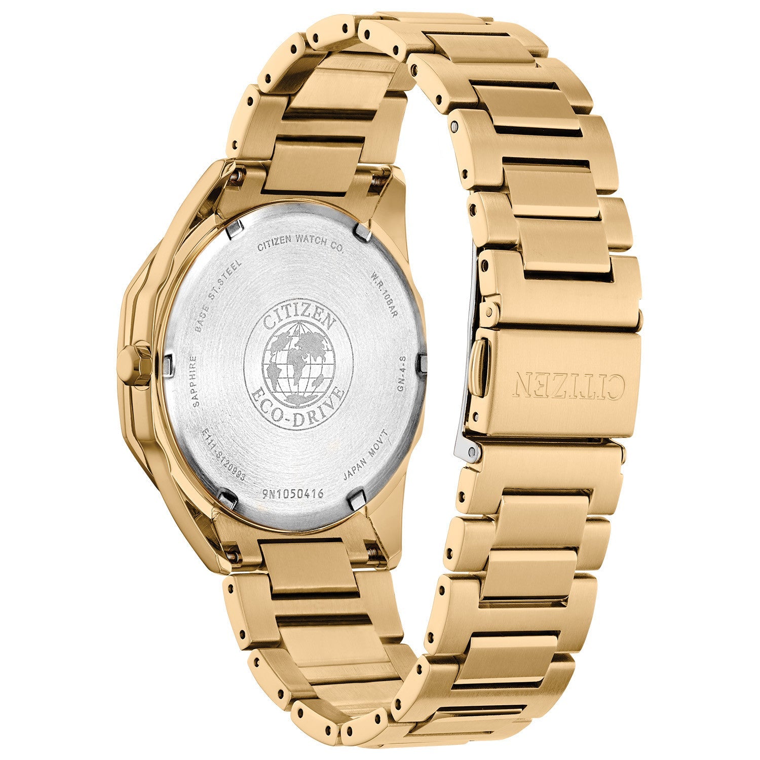 Rear view of the Citizen Corso BM7492-57A, highlighting the stainless steel case back and bracelet clasp.