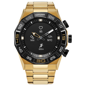 Citizen CZ Smart Hybrid Men's Watch JX1006-58E featuring a 44mm gold-tone stainless steel case with a black dial—front view
