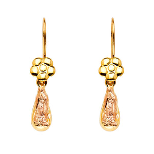 14K Virgin Mary Tear Drop Flower Earrings