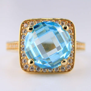 14K Yellow Gold Blue CZ Ring