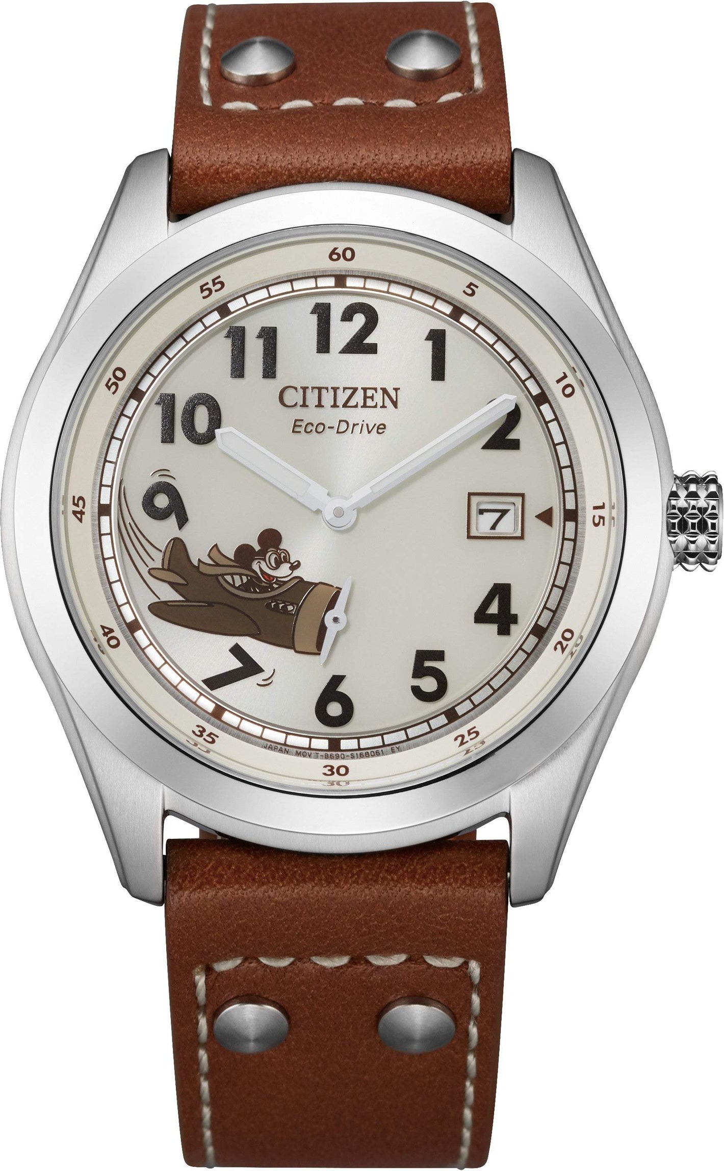 Citizen Mickey Aviator Eco-Drive Ivory Dial Brow Leather Strap - BV1088-08W