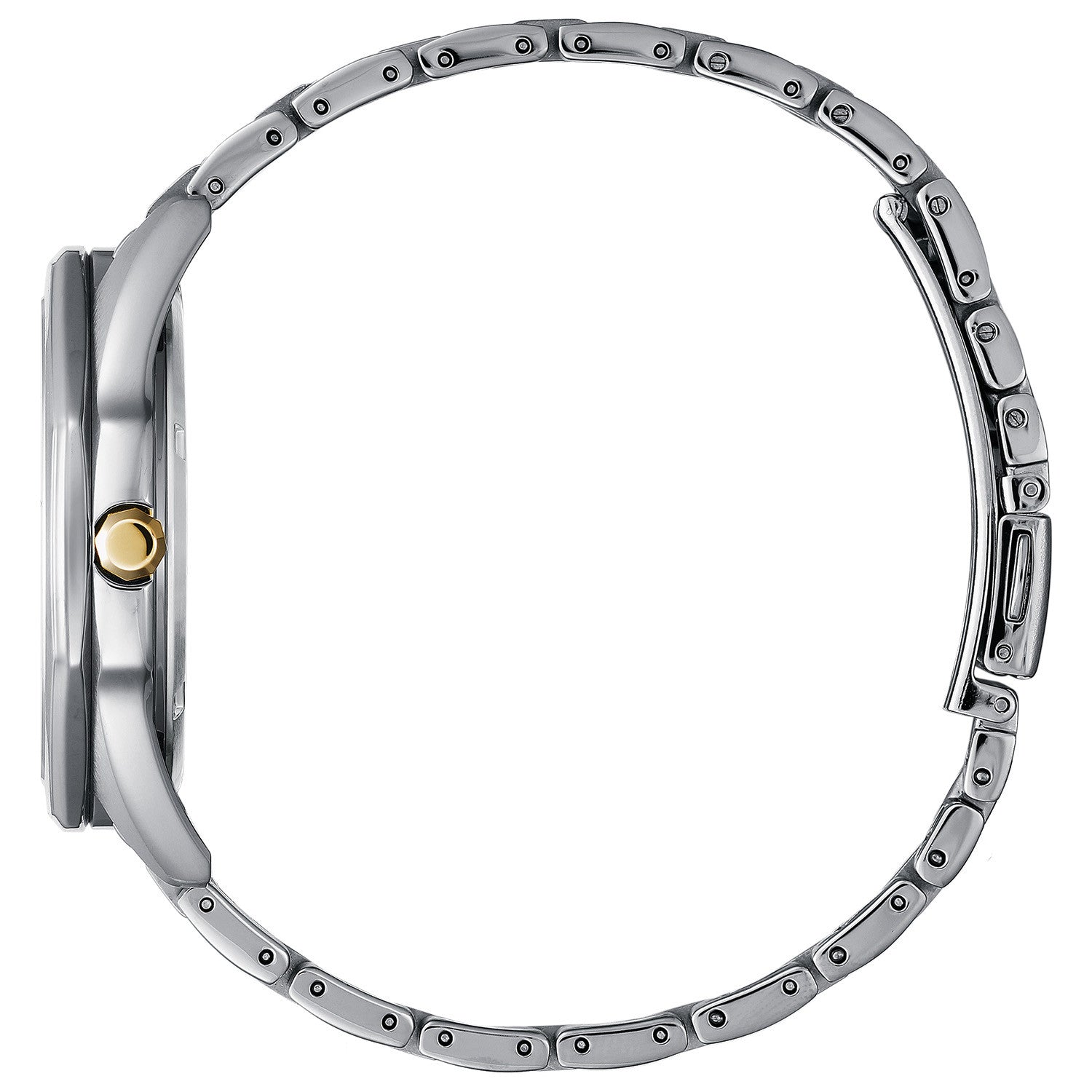 Side profile of the Citizen BM7494-51L, highlighting the unique octagonal bezel and polished stainless steel case.