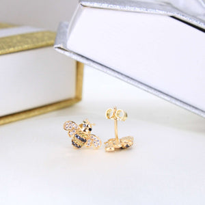 14K Yellow Gold CZ Bumble Bee Earrings