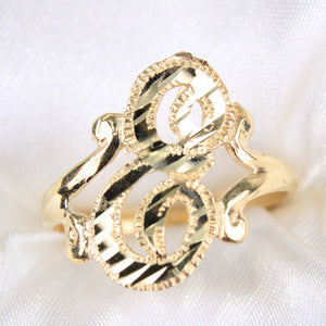 14K Yellow Gold Diamond Cut Initial E Ring