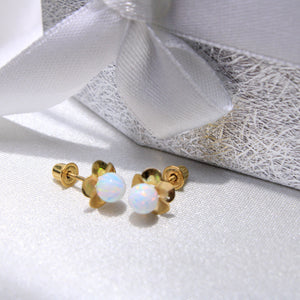 14K Yellow Gold Opal Flower Earrings