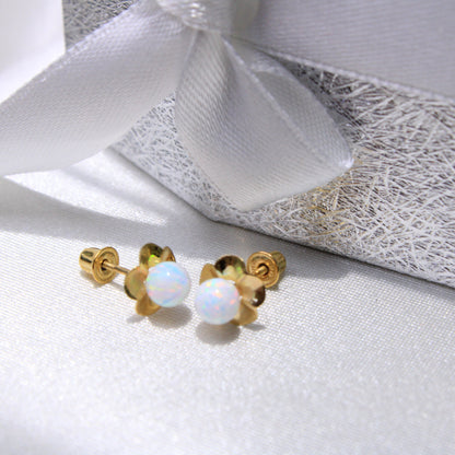 14K Yellow Gold Opal Flower Earrings