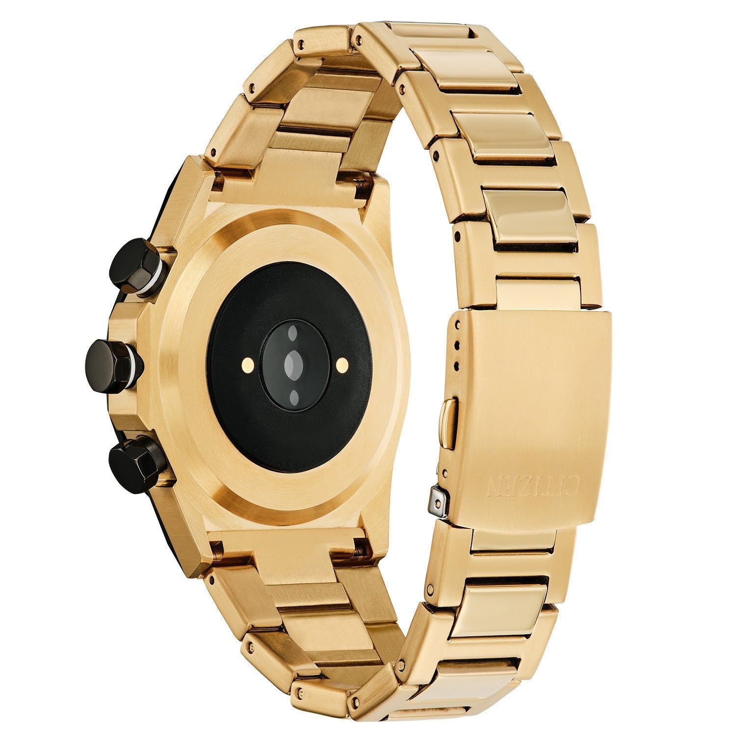 Close-up of the deployant clasp with push buttons on the Citizen CZ Smart Hybrid Men's Watch JX1006-58E.