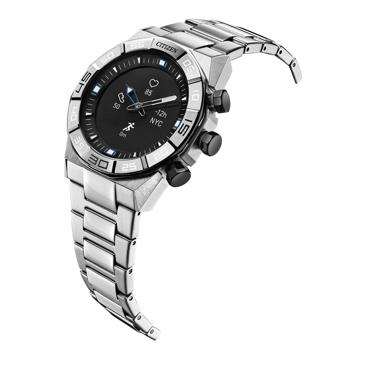 Citizen CZ Smart Hybrid Men's Watch JX1001-51E featuring a 44mm silver-tone stainless steel case with a black dial—front view.
