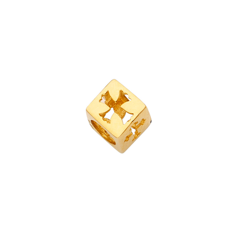 14K Yellow Gold Cross Cube Slider Charm