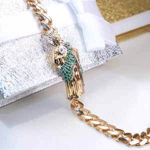 14K Yellow Gold CZ St Jude Bracelet 7mm 8.5in