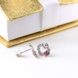 14K Yellow Gold CZ Heart Earrings w/Screw