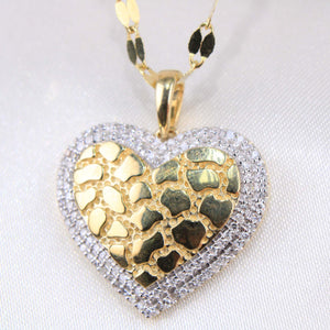 10K Yellow Gold Diamond Nugget Heart Pendant/Charm