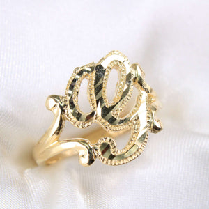 14K Yellow Gold Diamond Cut Initial G Ring