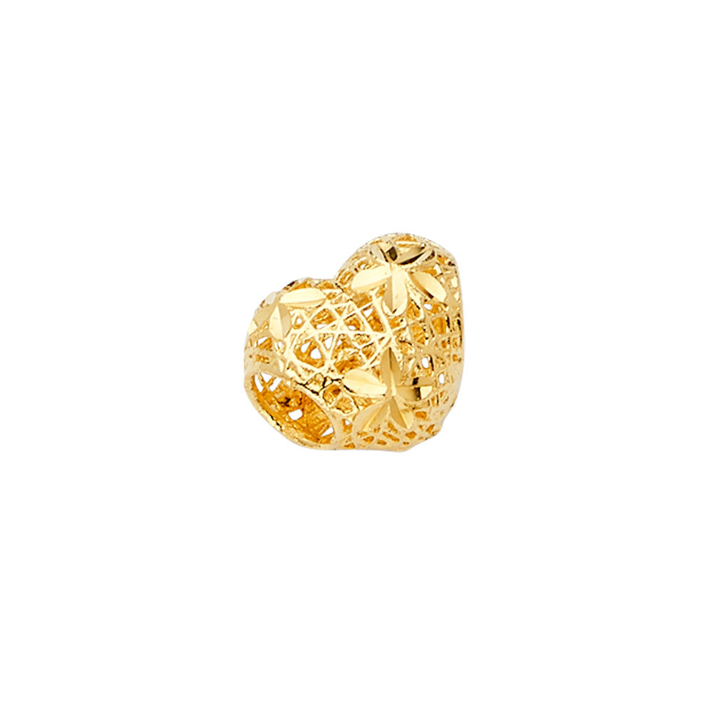 14K Yellow Gold Filigree Heart Slider Charm