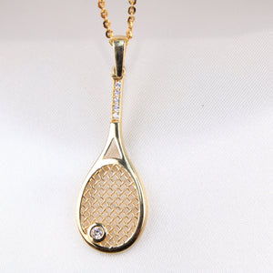14K Yellow Gold CZ Tennis Racket Charm