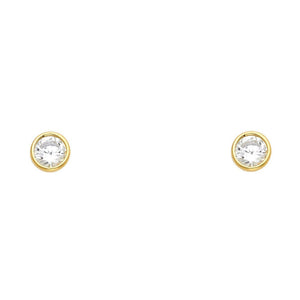 14K Yellow Gold Round CZ Bezel Stud Earrings w/Screw