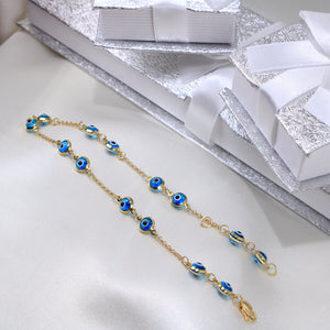 14K Yellow Gold Evil Eye Bracelet 6mm 7in