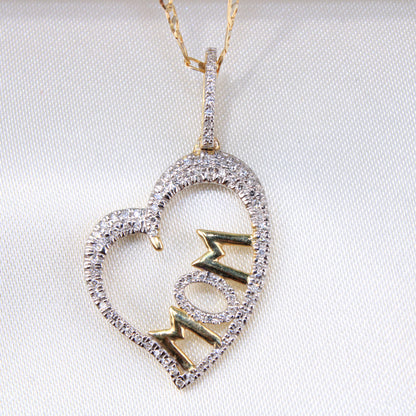 10K Yellow Gold Diamond Mom Charm