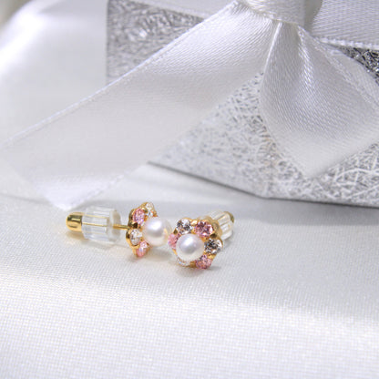 14K Yellow Gold CZ Flower Earrings