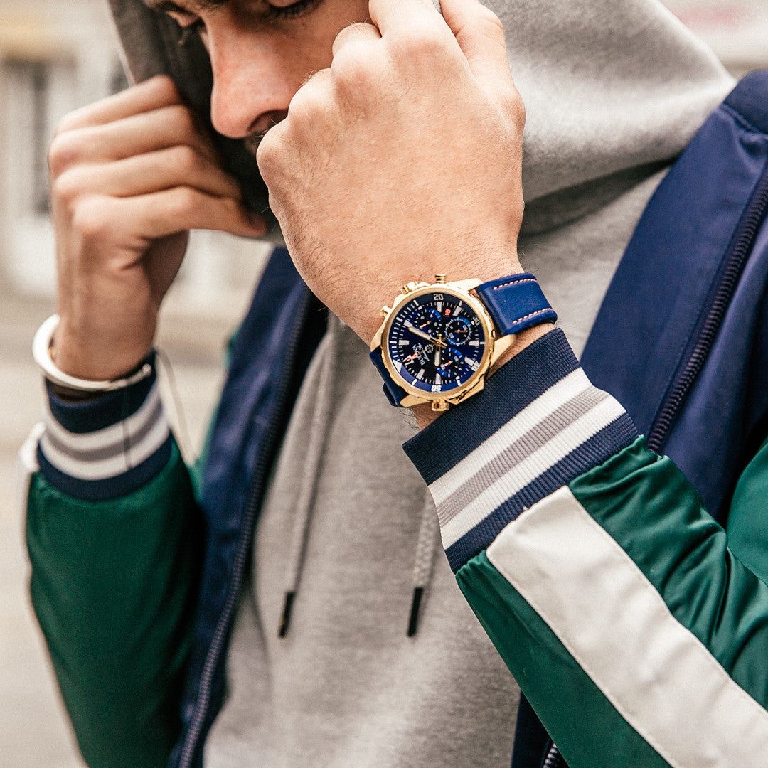 Model wearing the Bulova 97B168, demonstrating its stylish and functional design on the wrist.