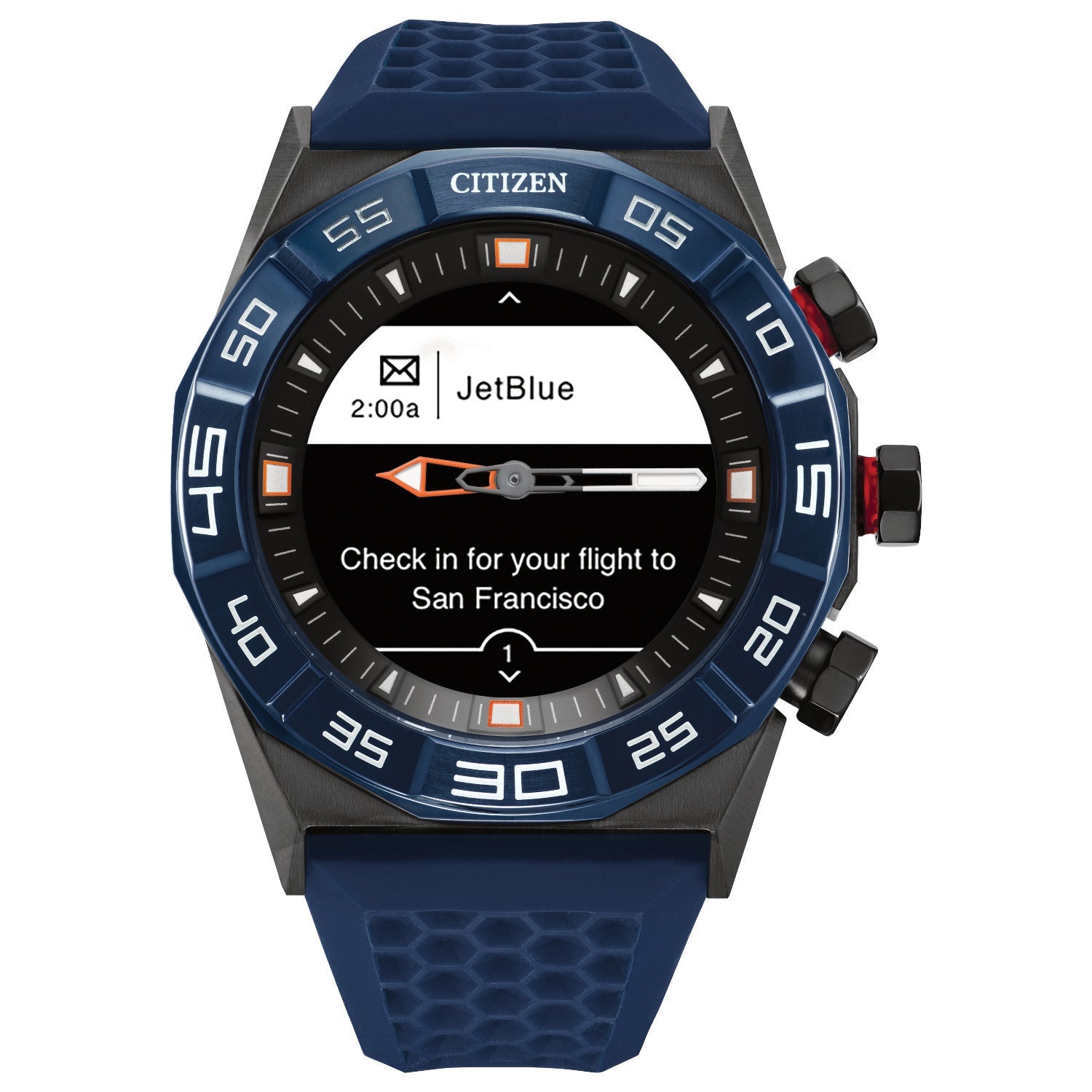 Citizen CZ Smart Hybrid Men's Watch JX1008-01E featuring a 44mm black ion-plated stainless steel case with a black dial—front view.