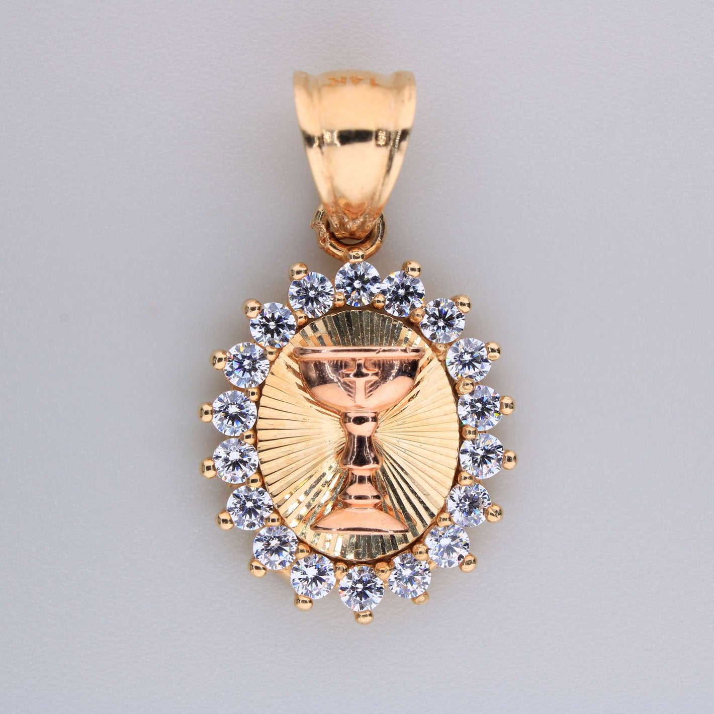 14K Two-Tone Gold First Communion Charm cubic Zirconia