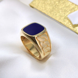14K Yellow Gold Blue CZ Men's Ring