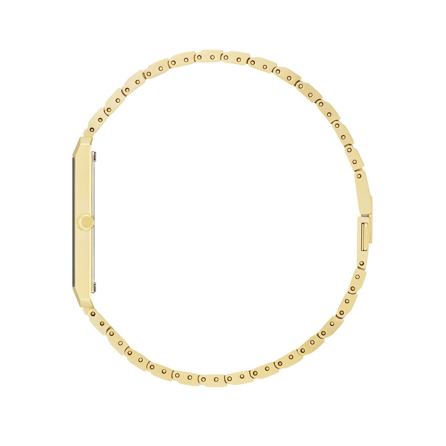 Side profile of the Citizen Stiletto AR3102-51E, showcasing its ultra-thin 5.06mm gold-tone case and sleek design.