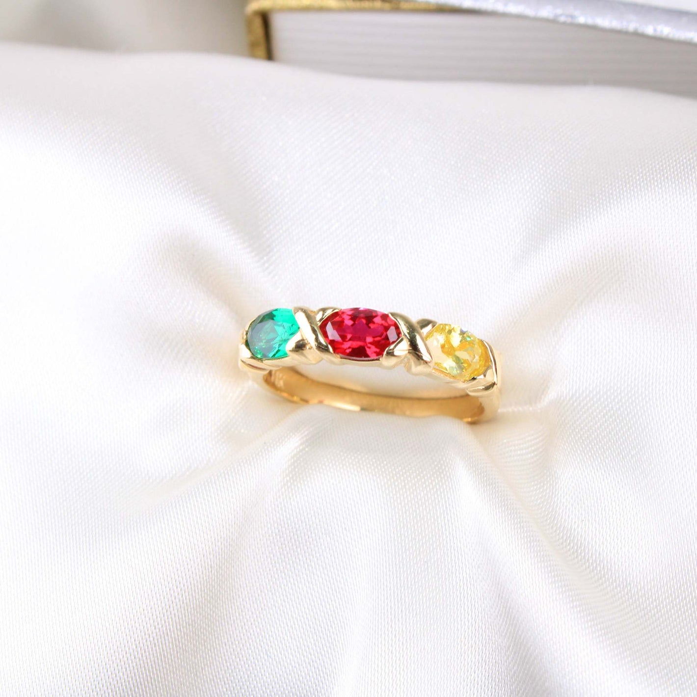 14K Yellow Gold CZ Birthstones Ring