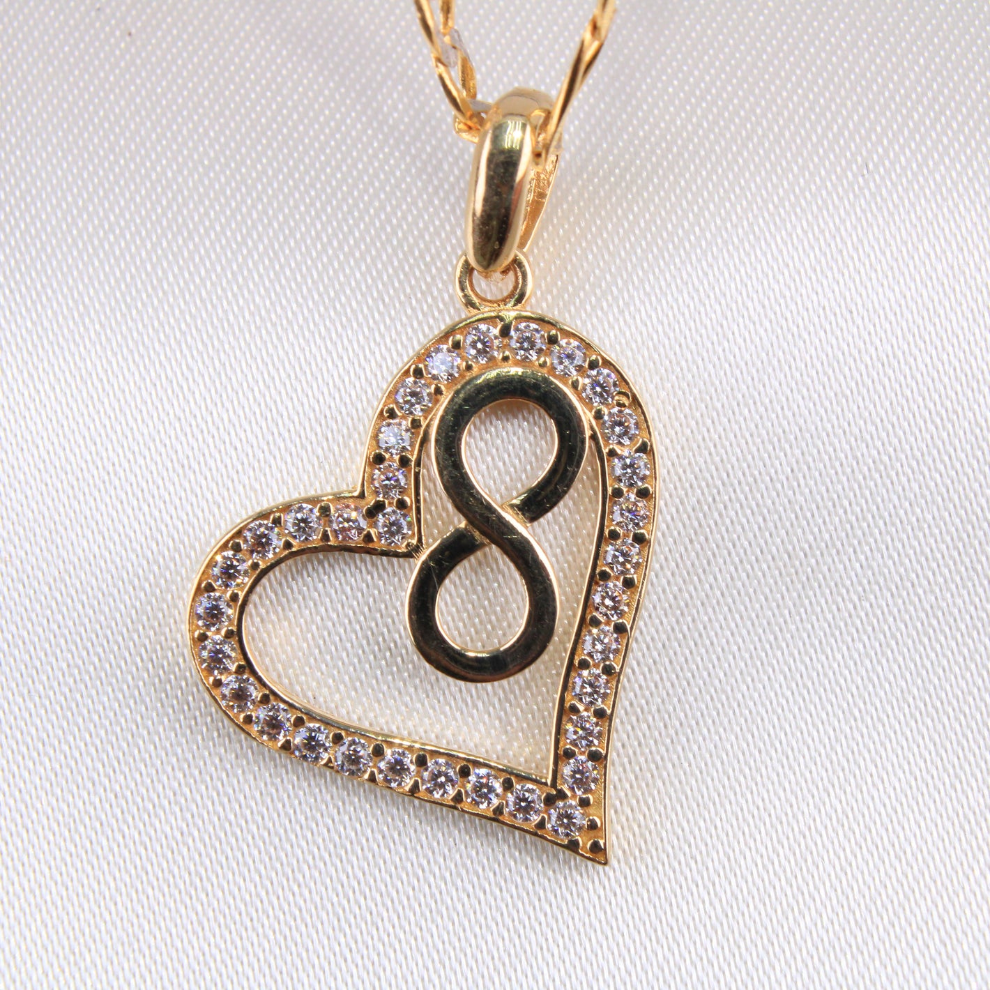 14K Yellow Gold CZ Heart Infinity Charm