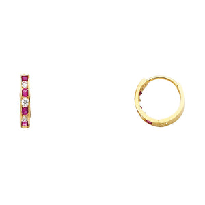 14K Yellow Gold Red And White CZ Hoops