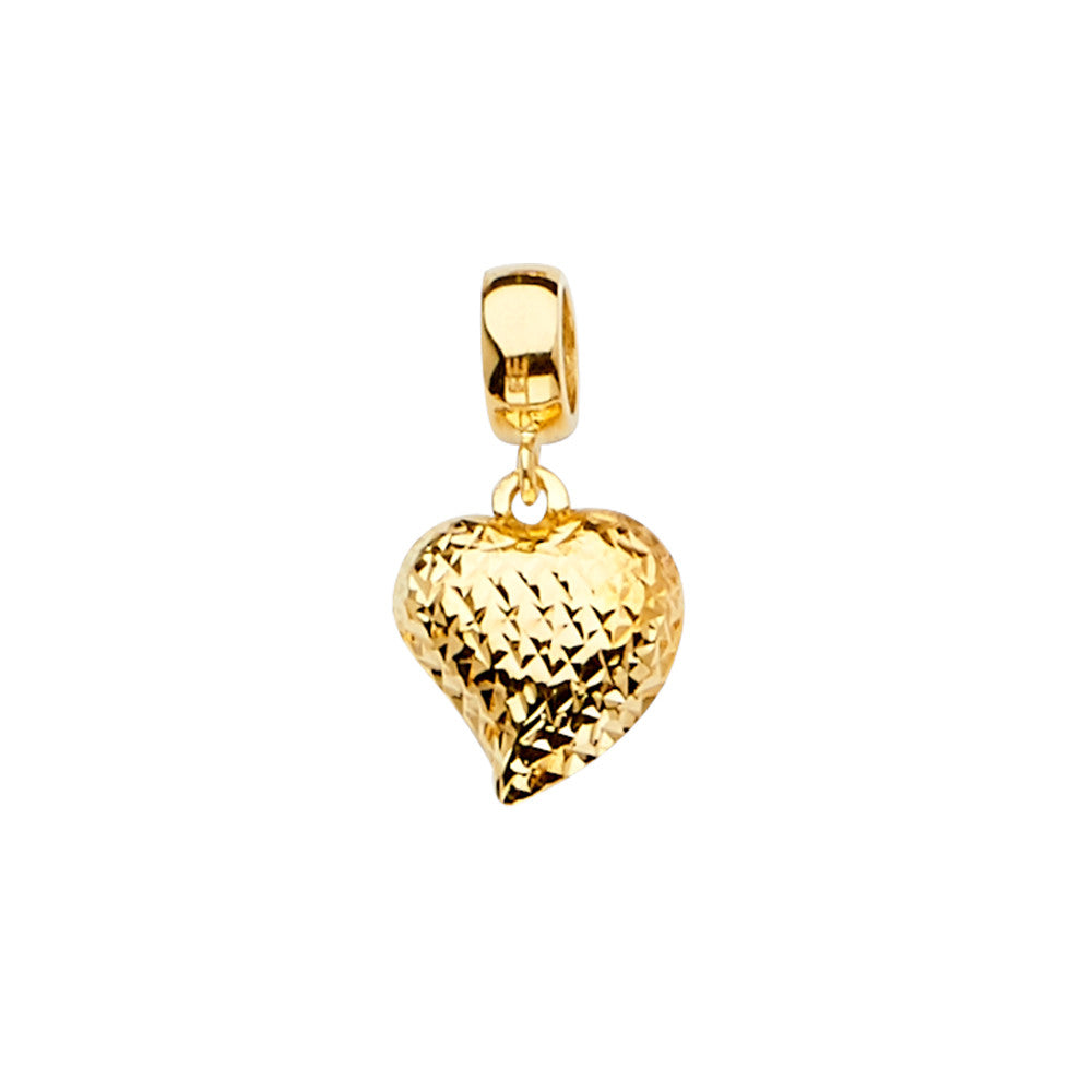 14K Yellow Diamond Cut Heart Dangle Charm