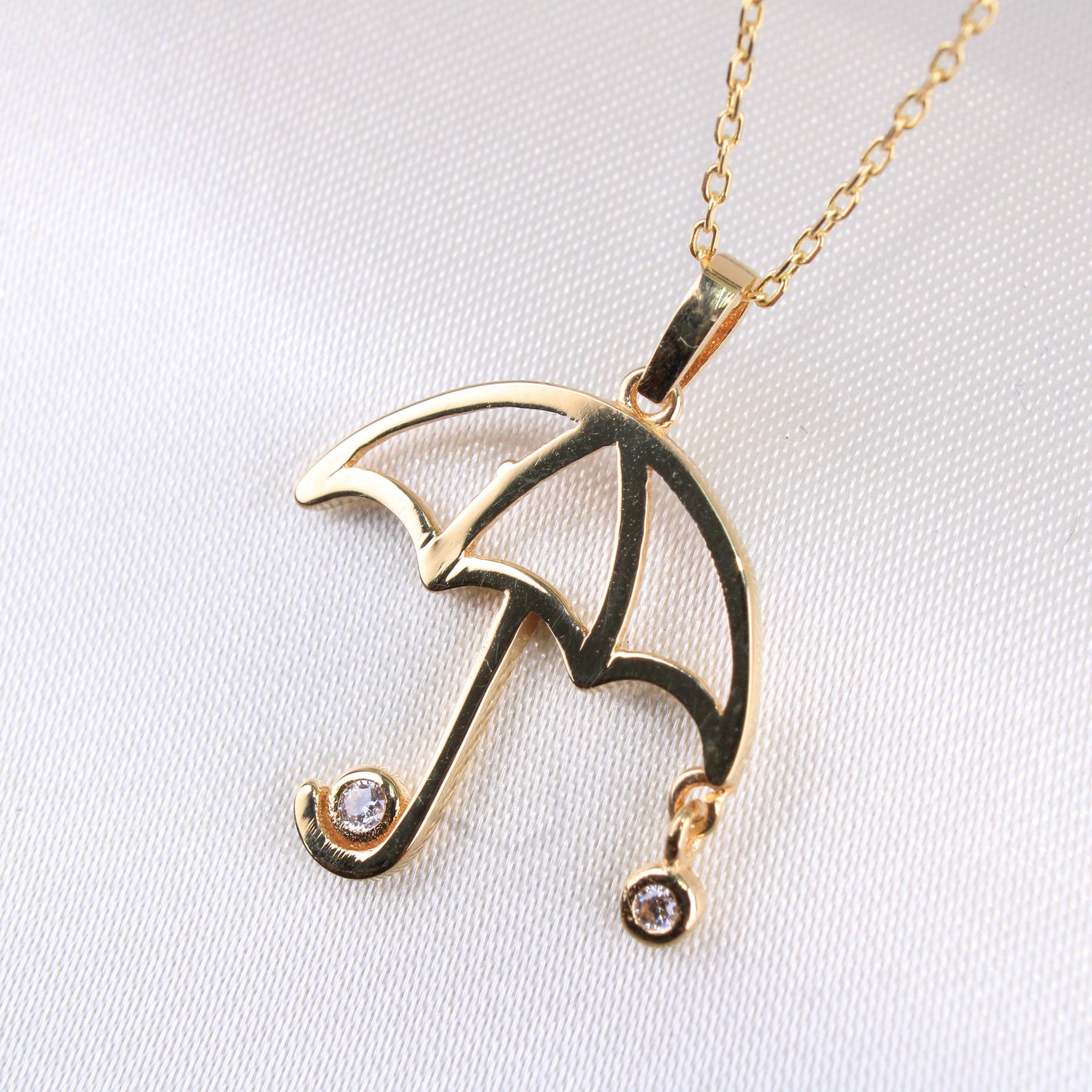 14K Yellow Gold CZ Umbrella Necklace