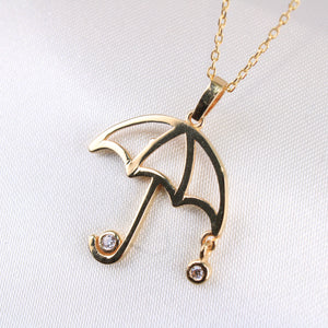 14K Yellow Gold CZ Umbrella Necklace