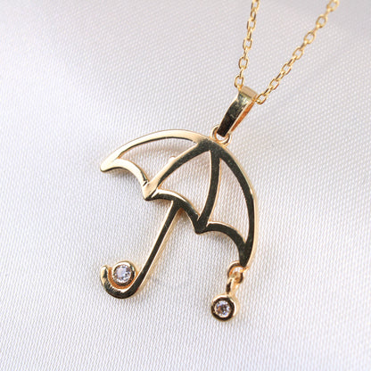 14K Yellow Gold CZ Umbrella Necklace