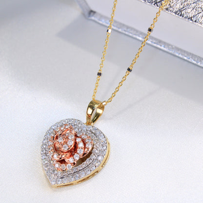 10K Yellow Gold Diamond Heart Rose Charm