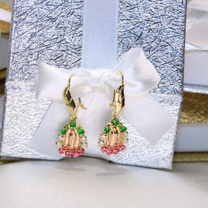 14K Yellow Gold Virgin Mary CZ Earrings