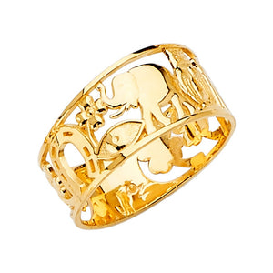 14K Yellow Gold Good Luck Symbols Ring