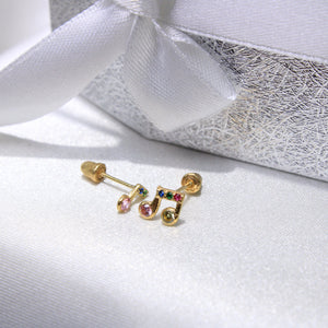 14K Yellow Gold CZ Music Notes Earrings