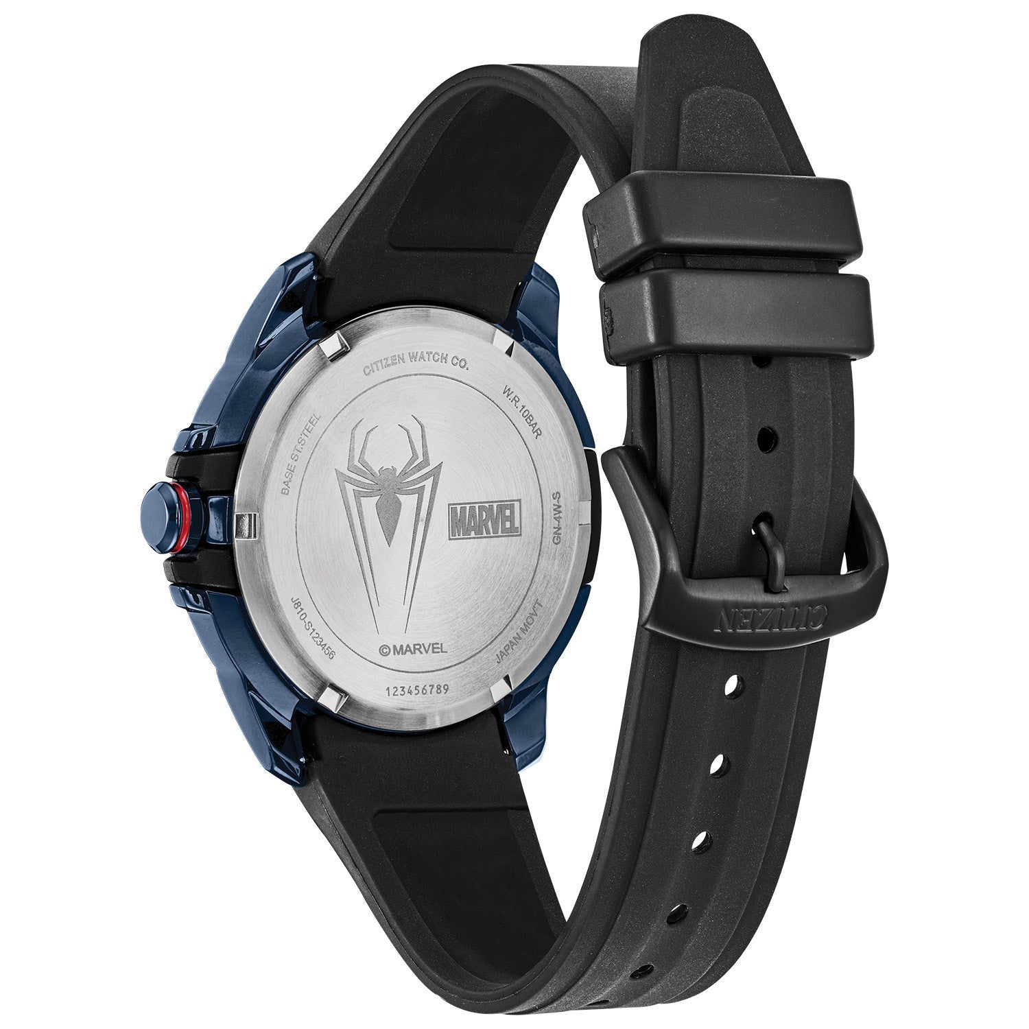 Back view of the Citizen AW1156-01W, showcasing the screw-back case and intricate engravings.
