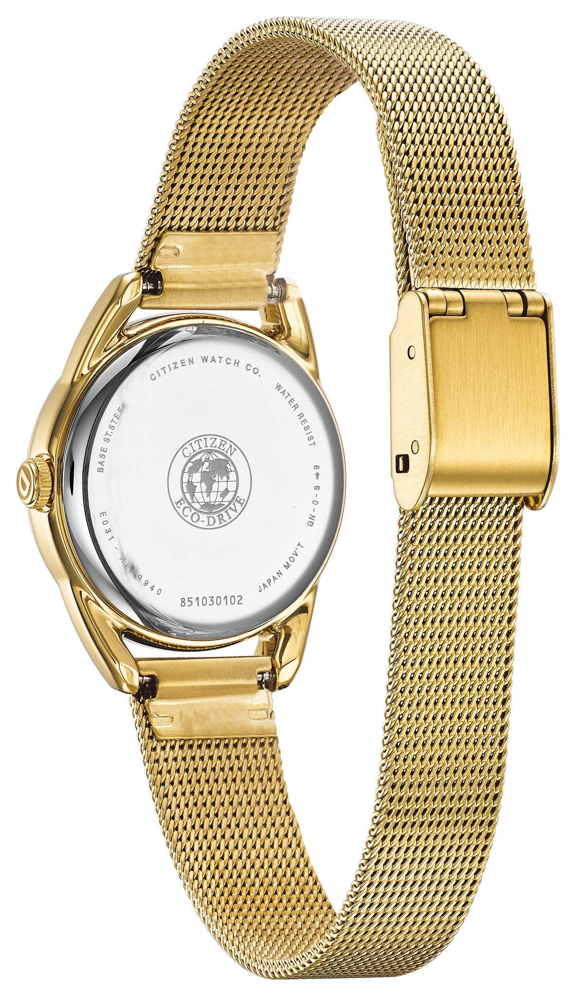 Close-up of the fold-over clasp on the Citizen EM0682-58P Ladies' Eco-Drive Watch.