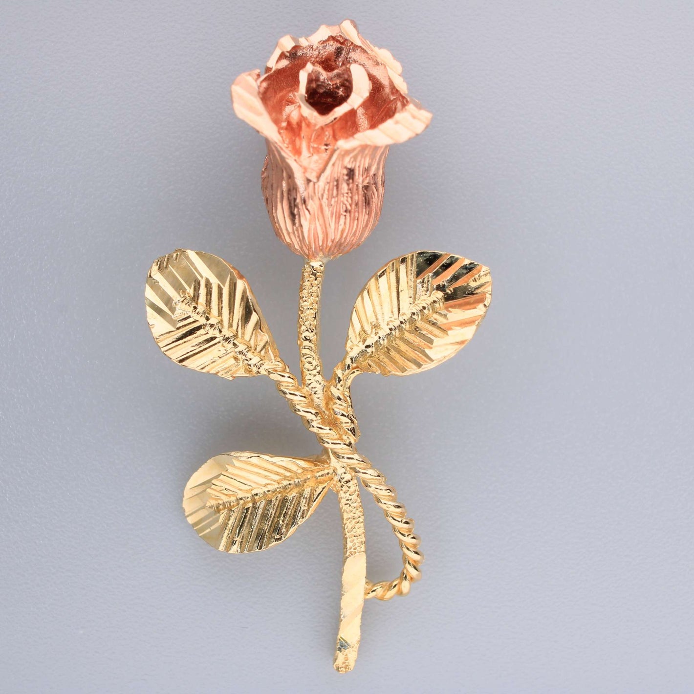 14K Two-Tone Gold Rose Stem Charm