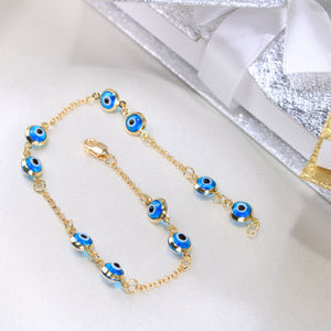 14K Yellow Gold Evil Eye Bracelet 6mm 7in