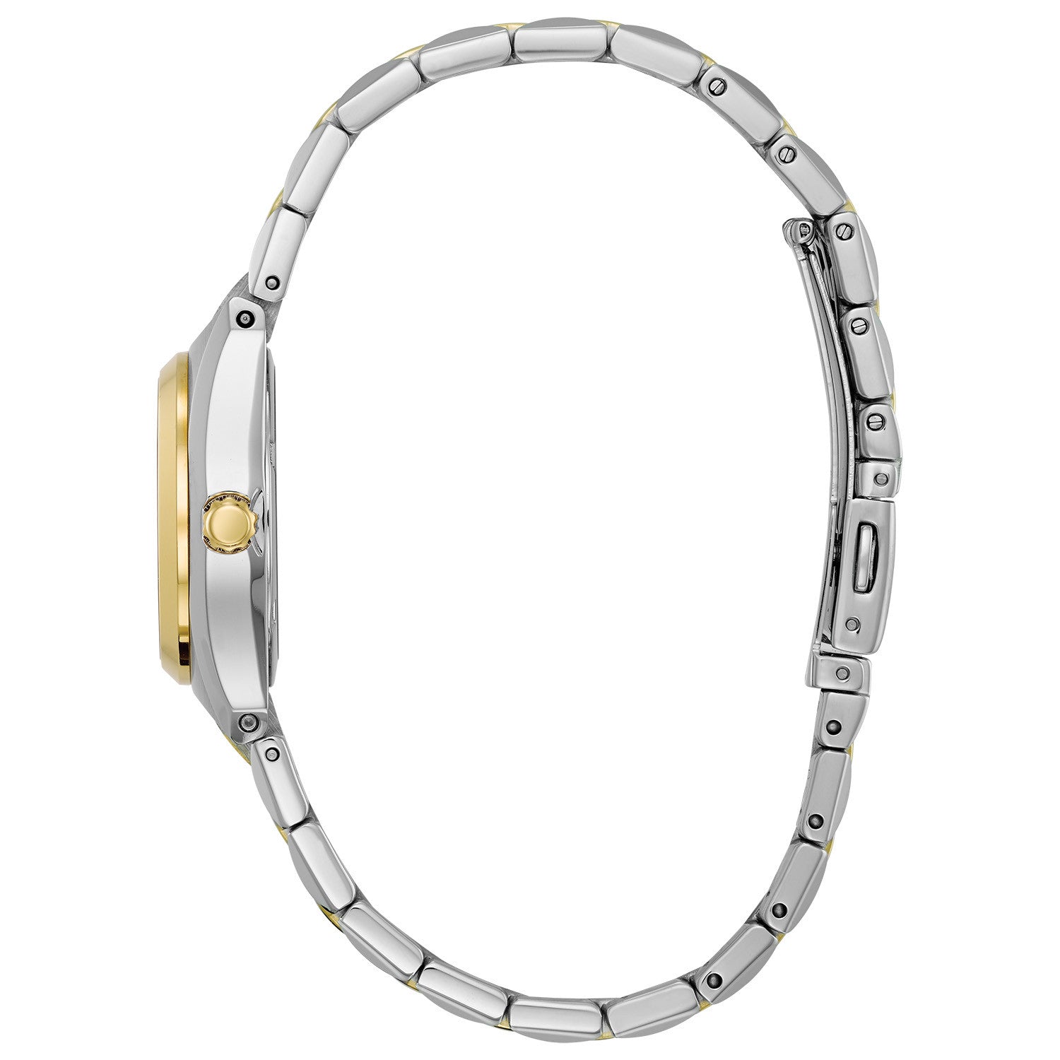 Side profile of the Citizen Corso EW2294-53L, showcasing the elegant two-tone case and bracelet design.